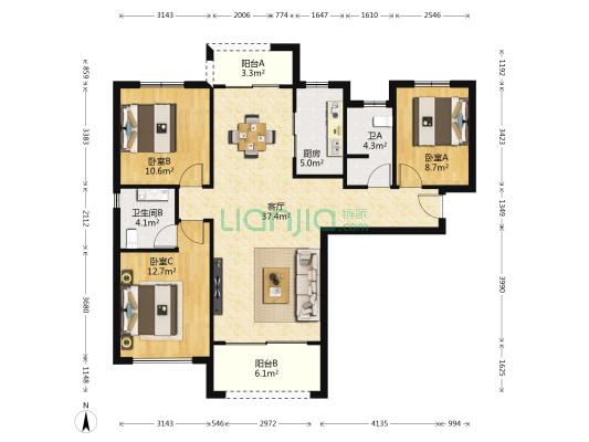 黄冈学府城 3室1厅2卫 120平方