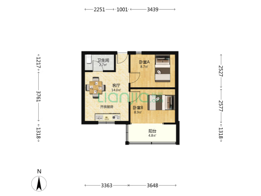 戴陈弄23号 2室1厅1卫 44平方