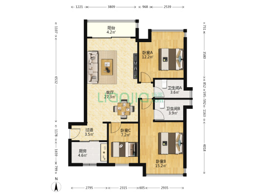 裕景花园 3室1厅2卫 112平方