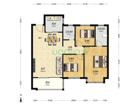 金基雅玥 3室1厅2卫 197平方
