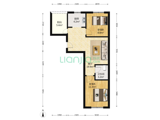 融创唐轩北廷 2室1厅1卫 71平方