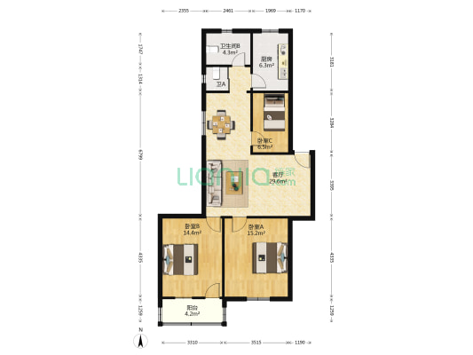 兴诚公寓 3室1厅2卫 99平方