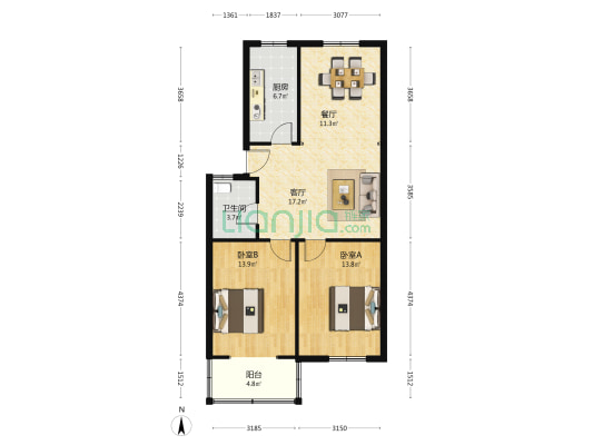沁苑二村 2室2厅1卫 87平方