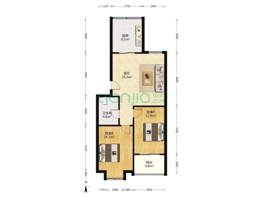 荆山新居 2室1厅1卫 88平方