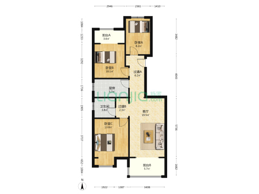 正商生态城一号院 3室1厅1卫 103平方