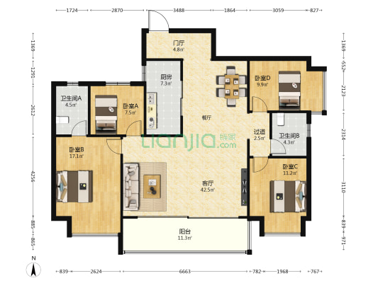 万科城森岛 4室1厅2卫 143平方