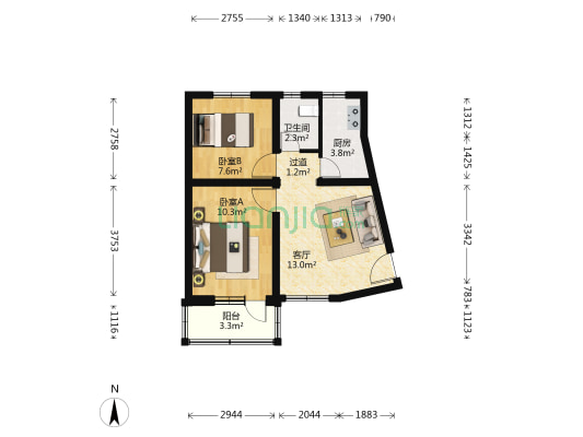 大井北里 2室1厅1卫 58平方