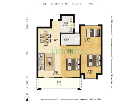 富力金禧悦城 3室1厅1卫 94平方