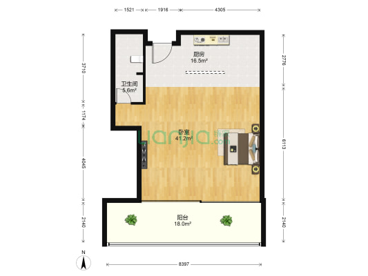 涵碧楼 1室0厅1卫 126平方