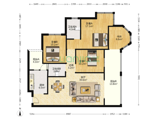 海德堡 4室1厅2卫 128平方