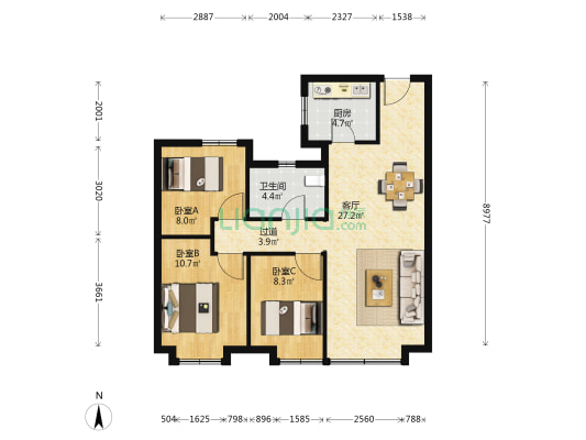 云悦华邸 3室1厅1卫 94平方