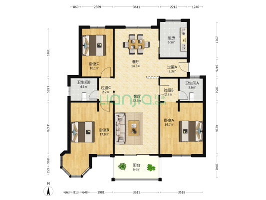 华信景苑 3室2厅2卫 131平方