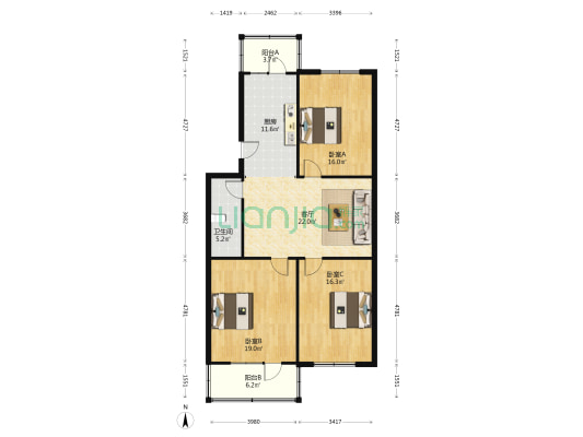 法院家属楼 3室1厅1卫 114平方