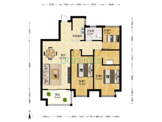 中骏尚城北区 3室1厅1卫 96平方