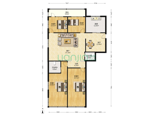 康业西湖苑 4室2厅2卫 196平方