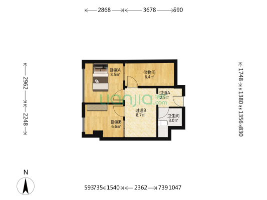 琥珀天地 2室0厅1卫 55平方
