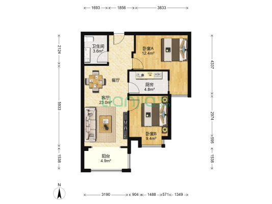 天悦东都 2室1厅1卫 77平方