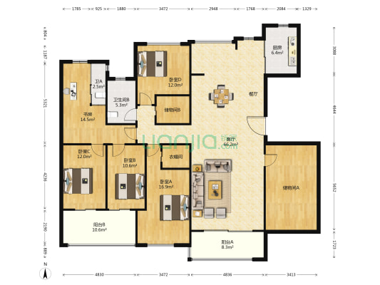旭辉江湾墅 5室1厅2卫 235平方