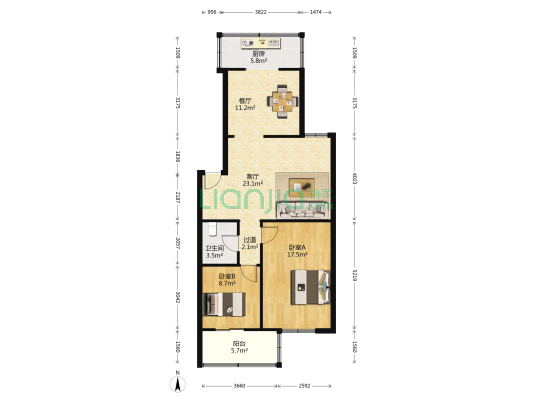 鑫汇苑 2室2厅1卫 95平方