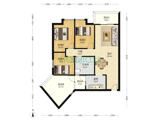 大塘二期新社区 3室1厅1卫 91平方
