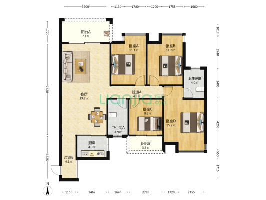 铭凯豪庭 4室1厅2卫 128平方