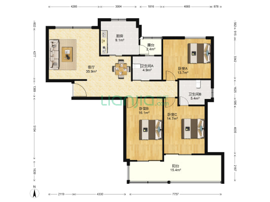 嘉业阳光假日三期 3室1厅2卫 141平方