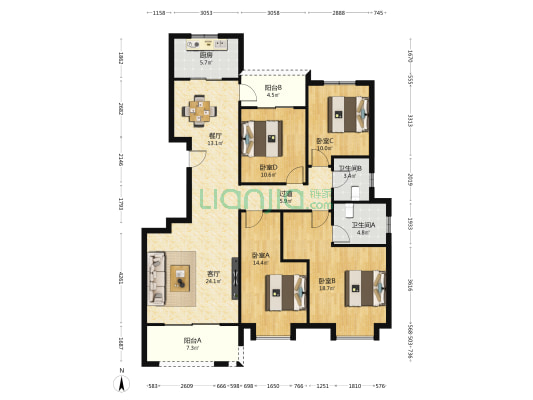 天诚蔷薇公馆 4室2厅2卫 140平方