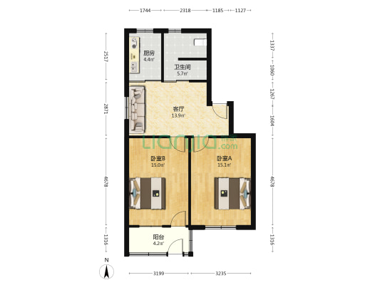 刺绣厂宿舍 2室1厅1卫 68平方