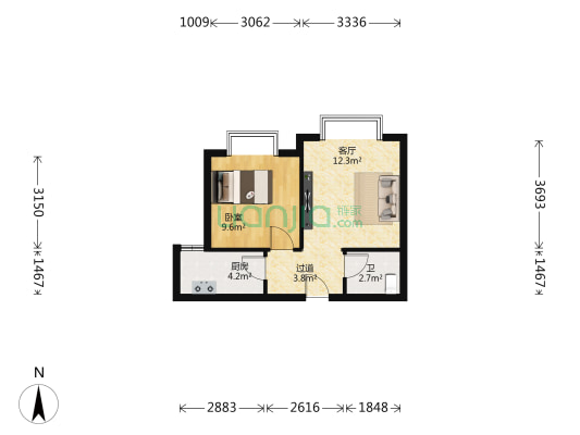 百花家园 1室1厅1卫 48平方