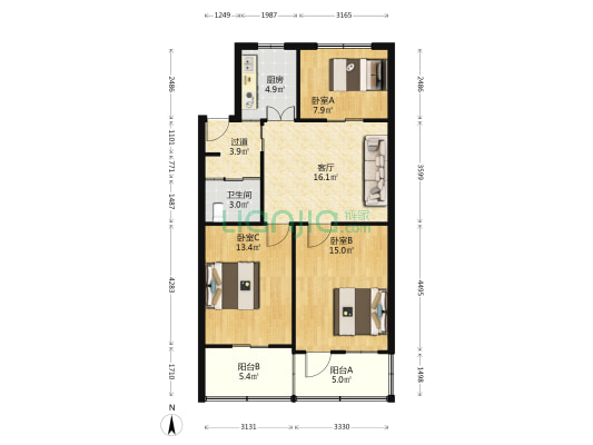 苏安路2号小区 3室1厅1卫 86平方