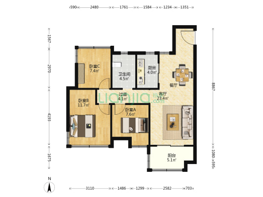 融侨天越中区 3室1厅1卫 88平方