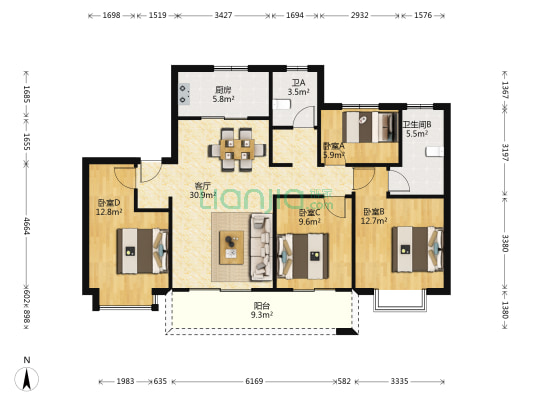 云澜天境 4室1厅2卫 127平方