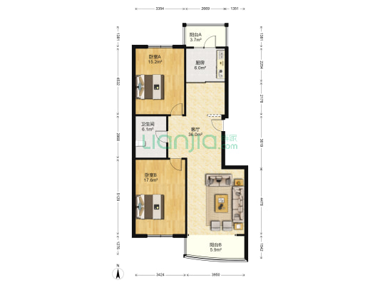世财滨江音乐花园 2室1厅1卫 114平方