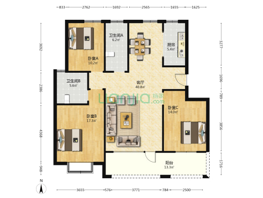 碧海方舟 3室1厅2卫 137平方