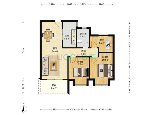 和熙湾花苑 3室1厅1卫 89平方