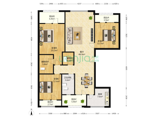 玉兰花园东二区 3室1厅1卫 168平方