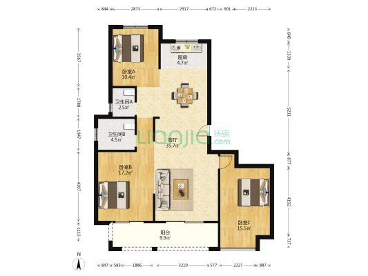 南珑钰园 3室1厅2卫 140平方