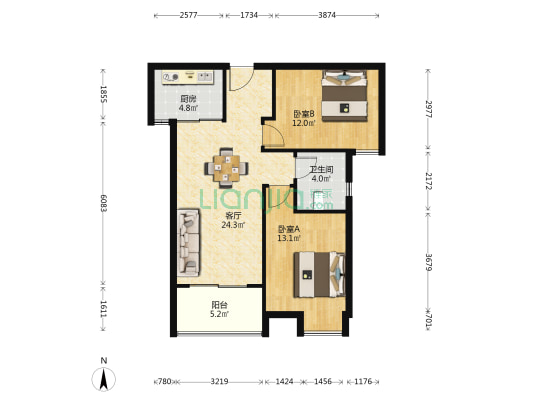 钰龙旭辉半岛礼园 2室1厅1卫 87平方