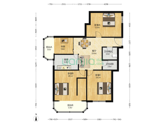 金凤大厦 4室1厅2卫 134平方