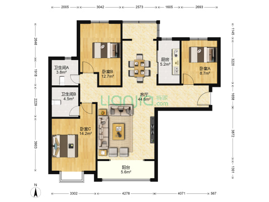 兰石豪布斯卡鸿园 3室1厅2卫 141平方