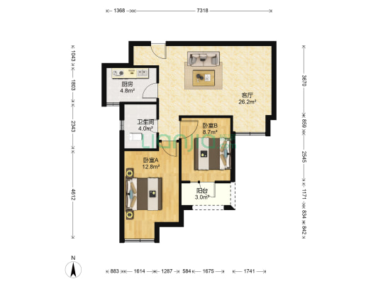 万科金色城市K3地块 2室1厅1卫 81平方
