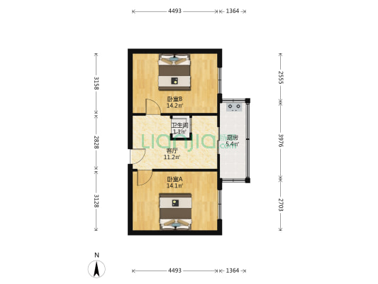 享堂西街北二条一院 2室1厅1卫 55平方
