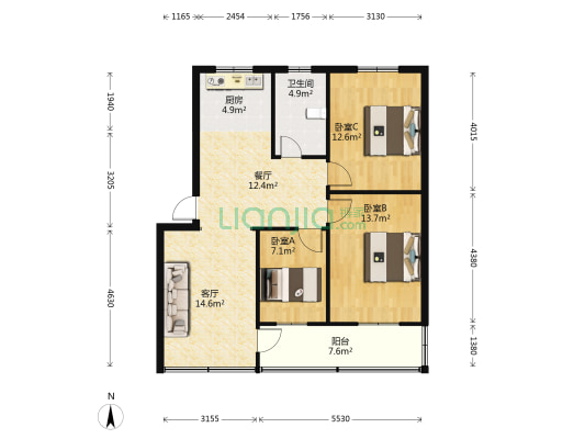城南新村北区 3室2厅1卫 85平方