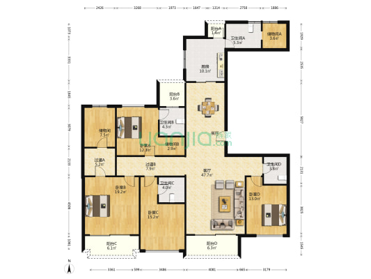 瀚海观象 4室1厅4卫 242平方