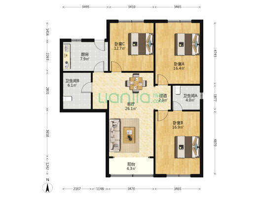 金凤大楼 3室1厅2卫 140平方