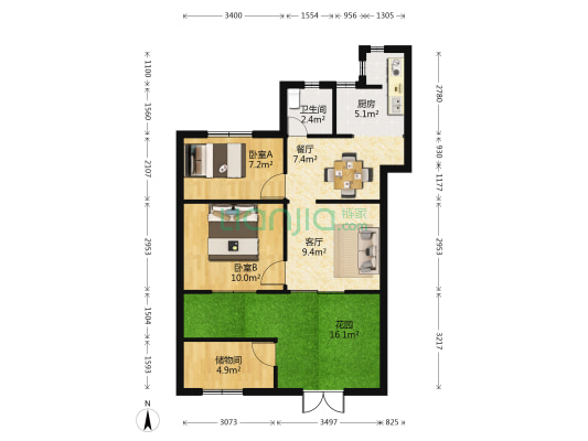 水文局宿舍 2室2厅1卫 53平方