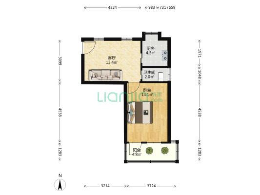 宿州路300号 1室1厅1卫 46平方