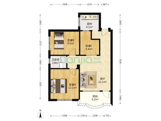 洛城花园 3室1厅1卫 75平方