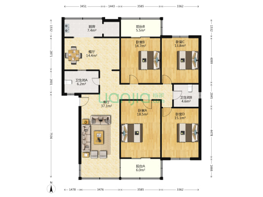 西彩一号院 4室2厅2卫 161平方