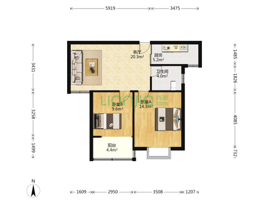 汇枫公寓 2室1厅1卫 74平方